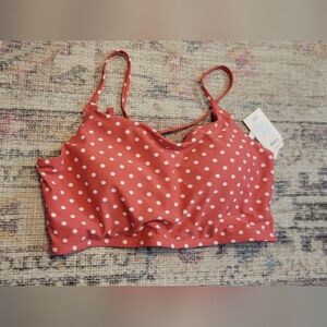 NwT Time And Tru Mauve Pink Polka Dot W Lace Up Back Swim Top Size XL
